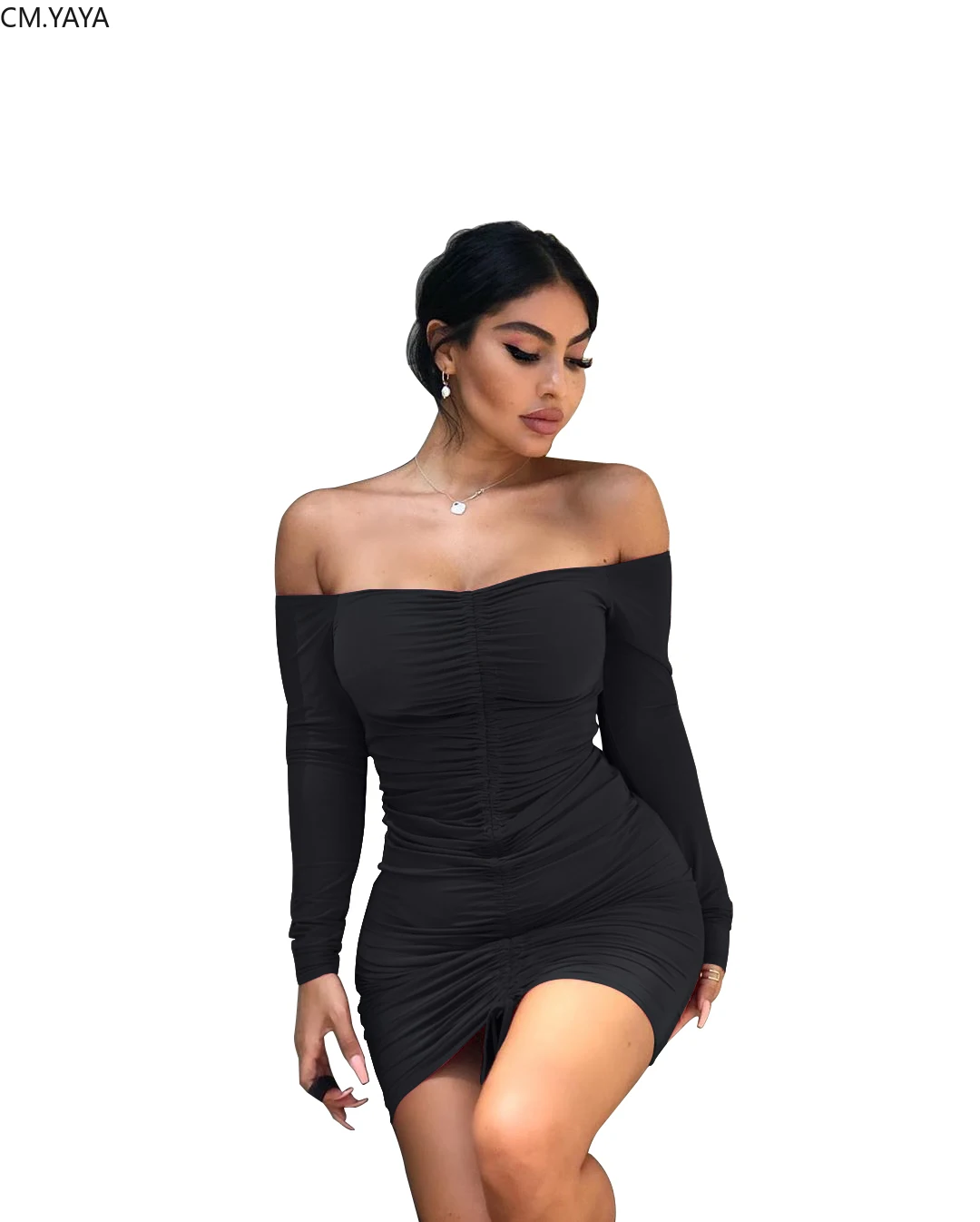 Женское облегающее мини-платье GL на осень и зиму без бретелек с открытыми плечами