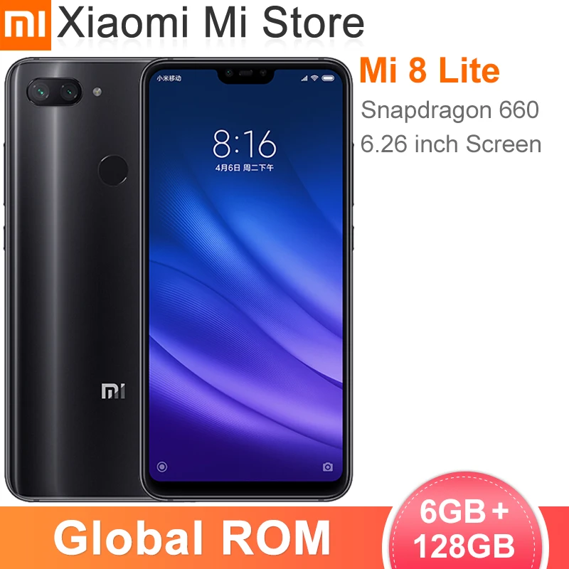 Мобильный телефон Xiaomi Mi 8 Lite 6 ГБ ОЗУ 128 ПЗУ Snapdragon 660 восемь ядер передняя камера 24