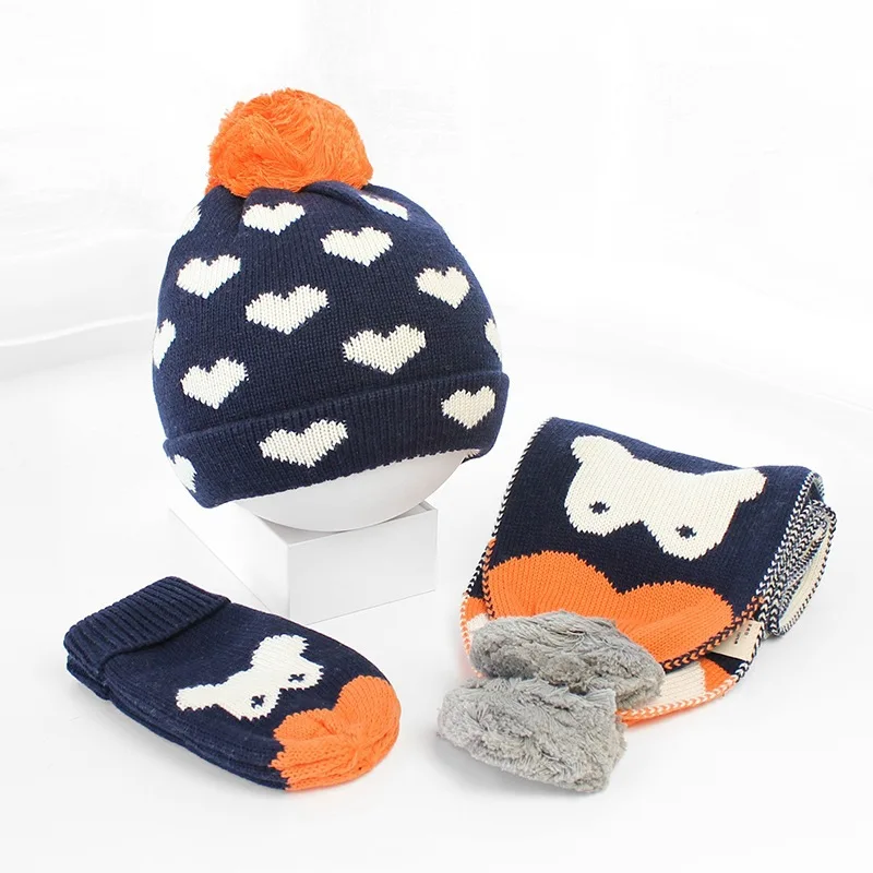 

Kids Hat Scarf Gloves Set Winter Girl Boy Pompom Beanie Warm Autumn Skiing Accessory Outdoor Thermal For Toddler Baby