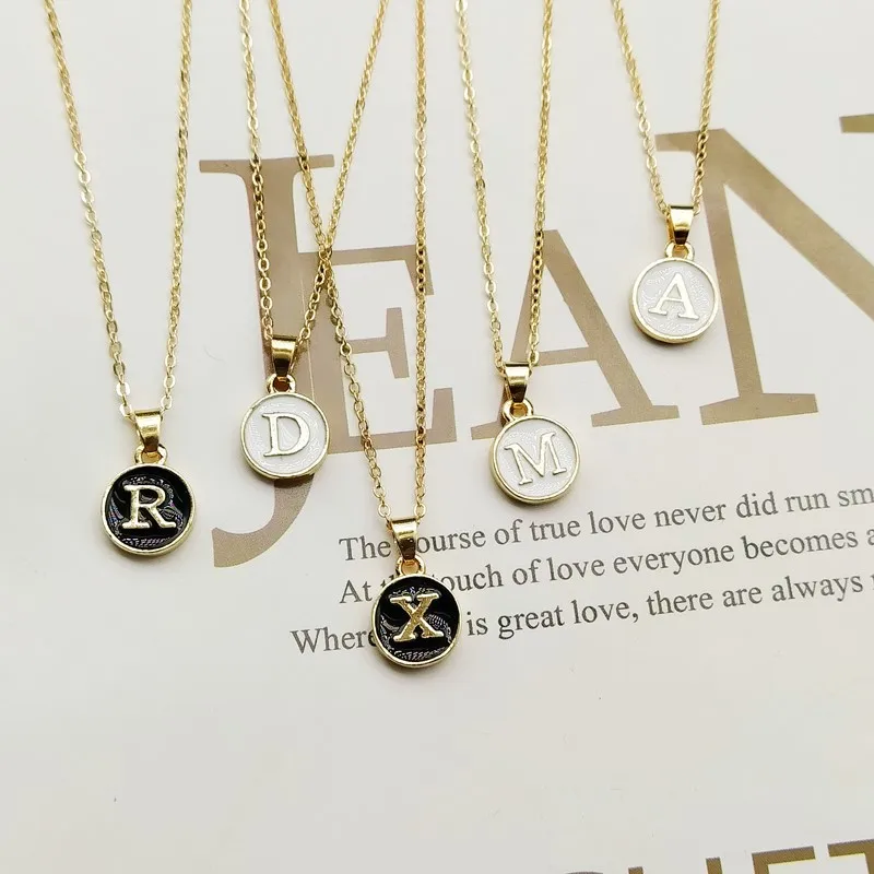 

Capital Letter Initial Necklace For Women White Black A-Z Alphabet Pendant Necklace Jewelry Gift Bijoux Femme Wholesale