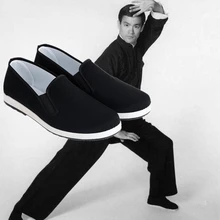 Old Beijing Kung Fu Shoes for Men Traditional Chinese Style Canvas Shoes Tai Chi Bruce Lee Retro Black Wushu Wear 35-45