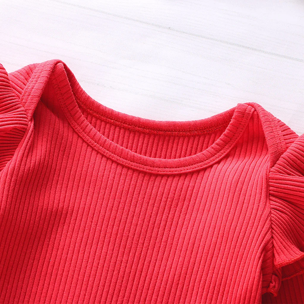 Детский комбинезон с оборками однотонный комплект из брюк цветочным принтом и