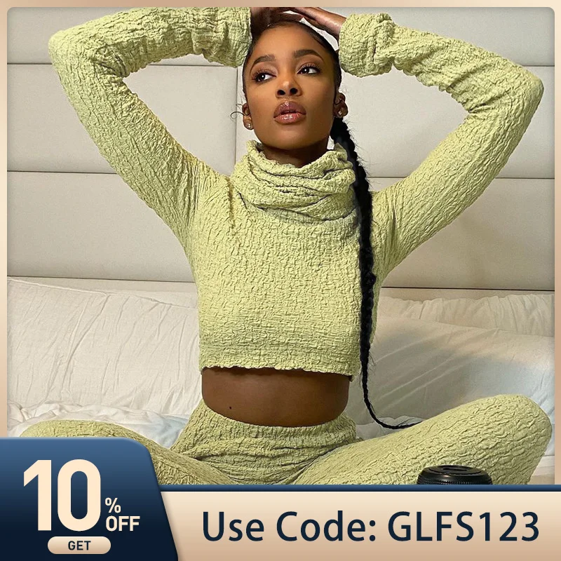 

2021 Autumn Winter Knitting Trousers Top Suit Fashion Ladies Short Slim Solid Color Pullover Suites Casual Knitting Suit Women