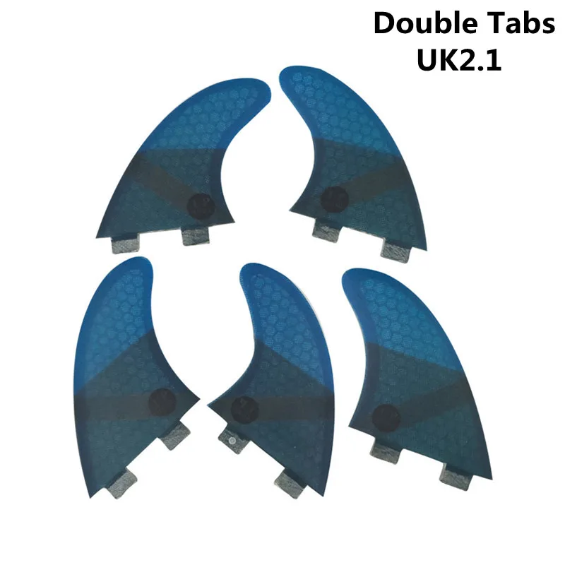 Double Tabs UK2.1 fins fiberglass fins 5 in per set tri-quad fin set surfboard fins 4 colors green/blue/red/grey upsurf logo
