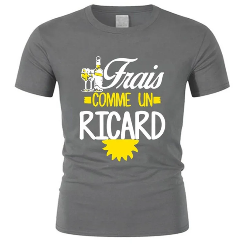 

2021 Fashion Men's T-shirt Frais Comme Un Ricard Wine T-shirt Black Men's Cotton T-shirt EU Size Round Neck Summer Top