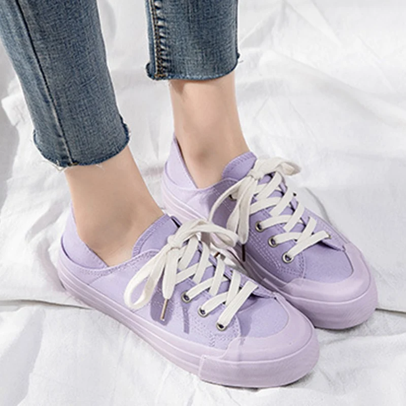 

Women Casual Shoes Fashion Breathable Soft Summer Shoes Flat Solid Color Lace-up Schoolgirl Woman Vulcanization Shoes