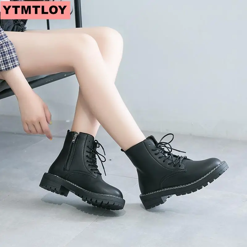 YTMTLOY/Модная обувь на плоской подошве молнии Женские ботинки из искусственной