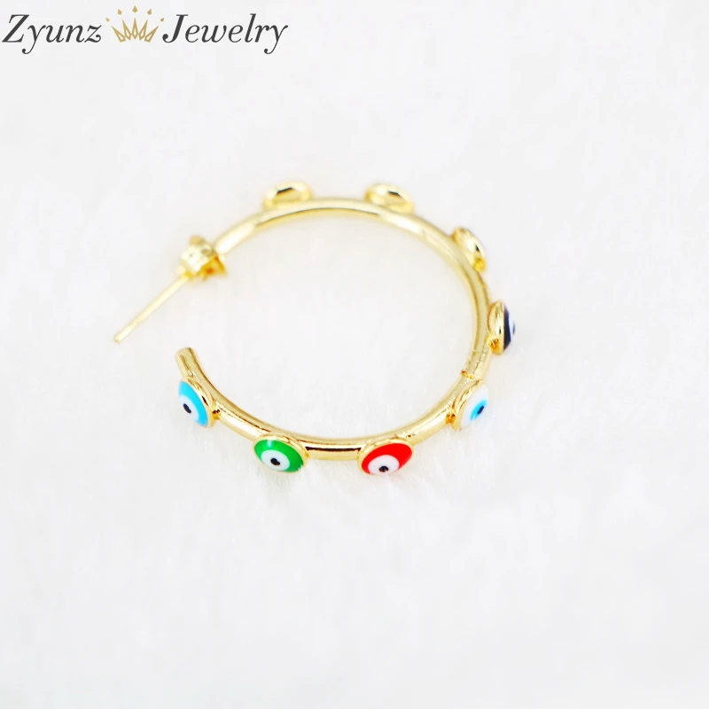 4 пары геометрические круглые серьги с эмалью и сглаза для девочек золотого цвета