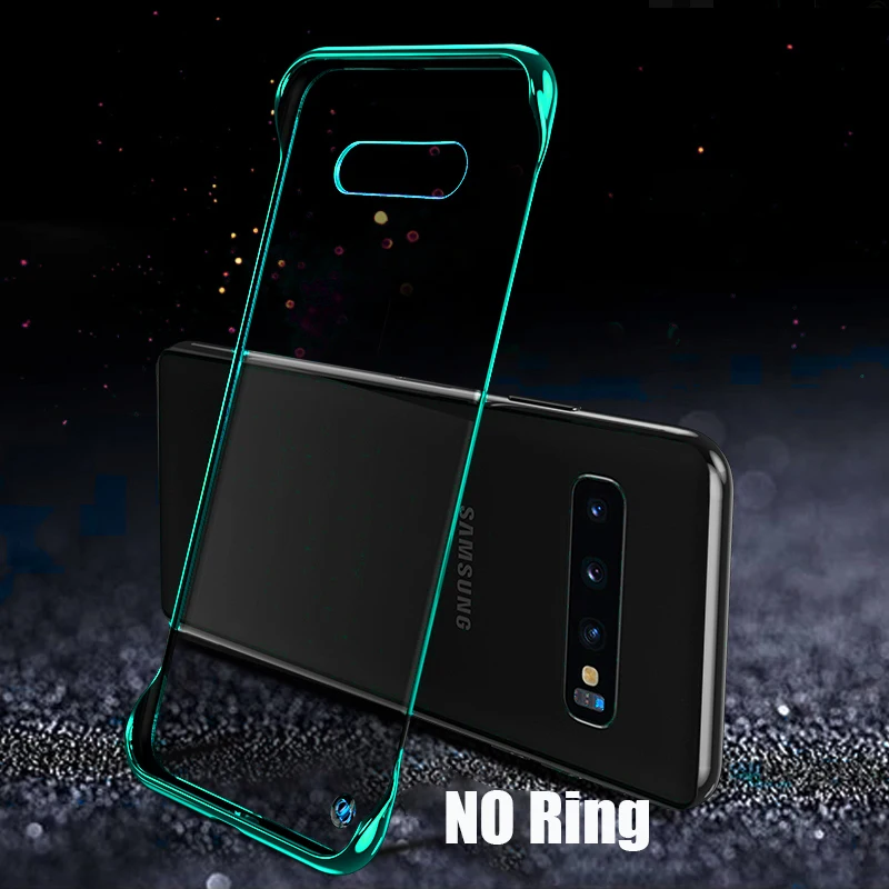 Зеленый Чехол для samsung Galaxy S10 Note 10+ Plus A10 A30 A20 A70 A7 A50 покрытие прозрачное Безрамное жесткое покрытие из поликарбоната кольцо на палец - Цвет: Зеленый