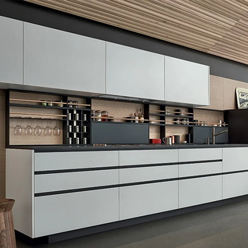 Современный дизайн кухни i образной формы|Кухонные шкафы| |