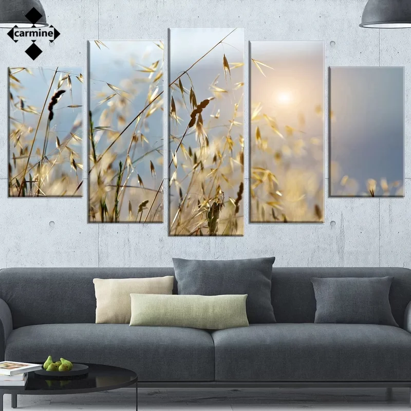P&oacute;ster de lona moderno, pintura art&iacute;stica de pared de trigo de ca&ntilde;a, 5 piezas, plantas n&oacute;rdicas para decoraci&oacute;n del hogar, p&oacute;ster de pared, imagen de decoraci&oacute;n de pared sin marco-0