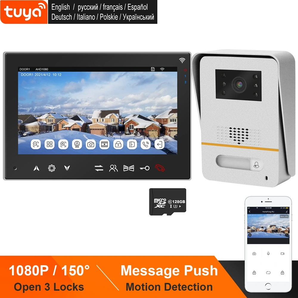 Homefong Tuya Smart Wifi Video Intercom Thuis Intercom Systeem Draadloze Ip Video Deurbel 150 ° Deurtelefoon Camera 1080P open 2 Lock