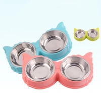 new cute cartoon sheep pet double bowl double pet bowl dog food feeder stainless steel pet drinker dog accessories dog supplies