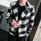 2021 новый двубортный плащ-Тренч пальто Veste homme Модные солнцезащитные очки в стиле ретро в шотландскую клетку, куртка, для осени и зимы, для мужчин тонкий короткий шерстяное пальто S-5XL