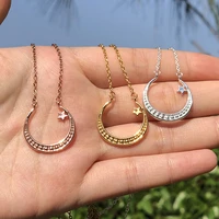 moon star necklace round stainless steel gold color long chain pendant necklaces for women aesthetic jewelry gift collier femme