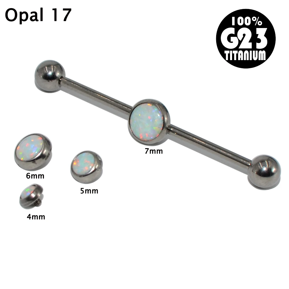 1PC G23 Titanium Straight Barbell Ring WIth Center Opal Stone Flat Back Industrial Earrings Ear Tragus Body Jewelry Piercing | Украшения и