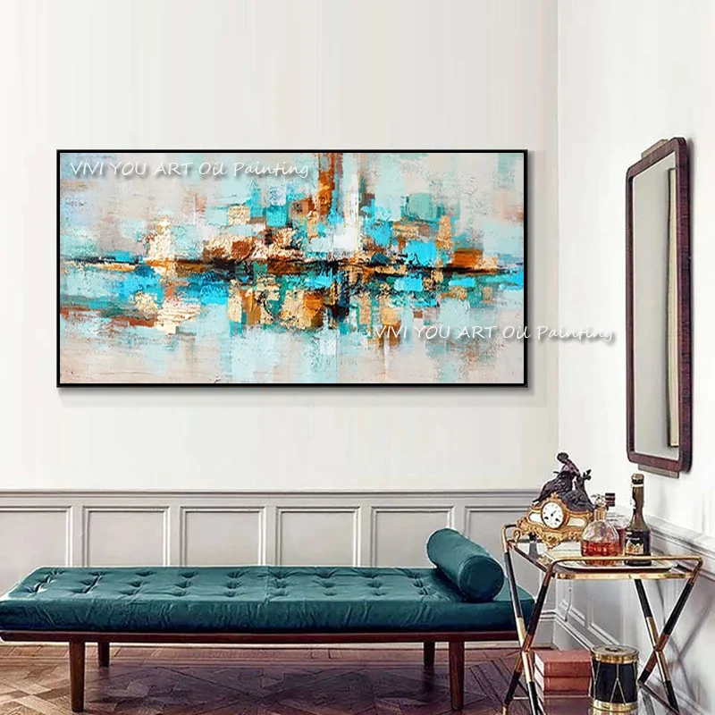 

The Top Artist Square Green Gold Foil Wall Art Canvas Handpainted Cuadro Modern Abstract Painting Wall Pictures for Living Room