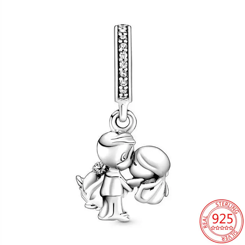 New S925 Sterling Silver Beads Married Couple Dangle Charms fit Original Pandora 3mm Bracelets Women DIY Fashion Jewelry gift | Украшения и