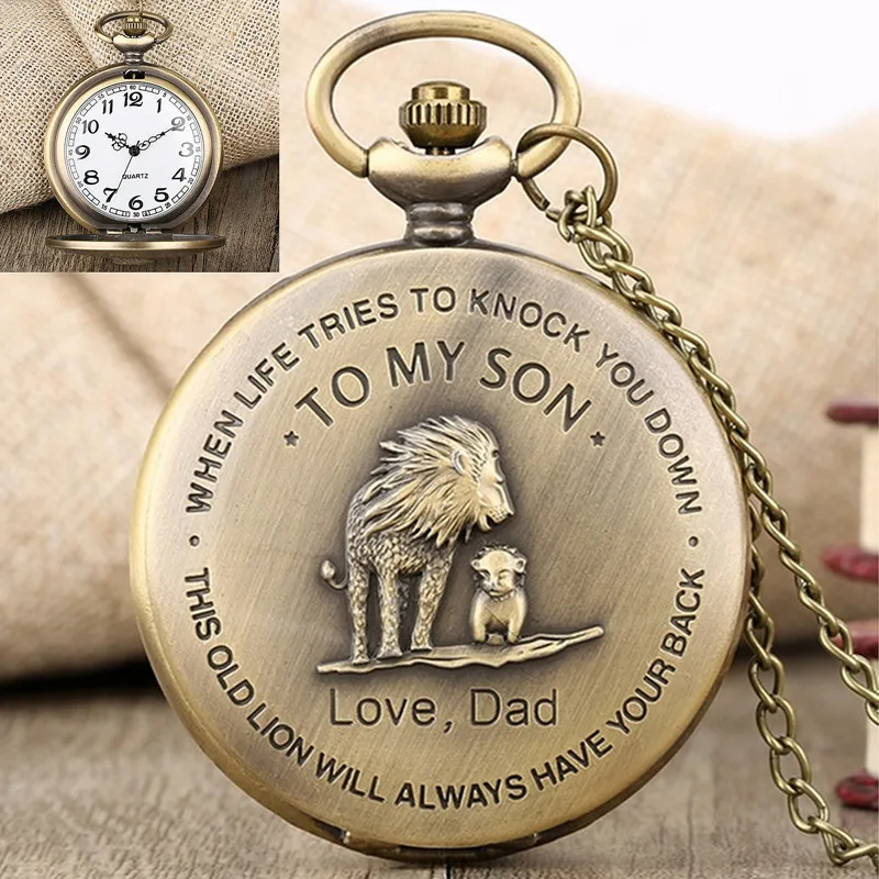 

Vintage Chain Pocket Watch Pendant With Lion Pattern, Christmas/Birthday/Graduation Gift For Son From Dad