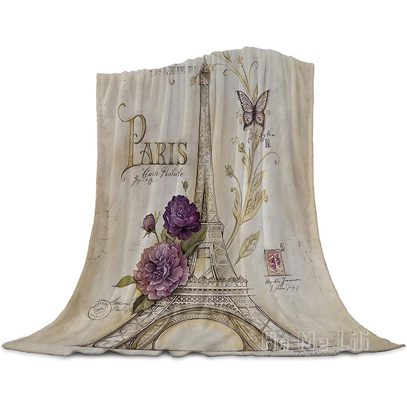 

Vintage Paris Themed Bluish Brown Eiffel Soft Flannel Blanket For Child And Adults Couch Bed Chair Office Travelling Applicable