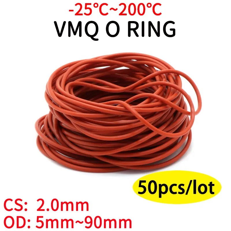 50pcs Red Silicone Ring Gasket CS 2mm OD 5 ~ 90mm O Rubber Seal pressure cooker o-ring food high temperature gasket | Обустройство