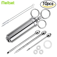 2oz marinade meat injeator stainless steel meat injector syringe for turkey meat seasoning injector bbq cooking tools