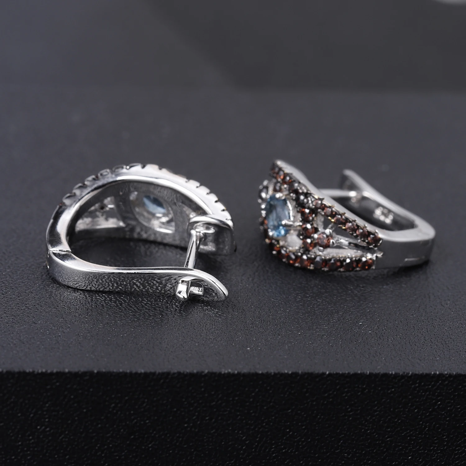 Серьги-клипсы женские из серебра 925 пробы с натуральным лондонским голубым