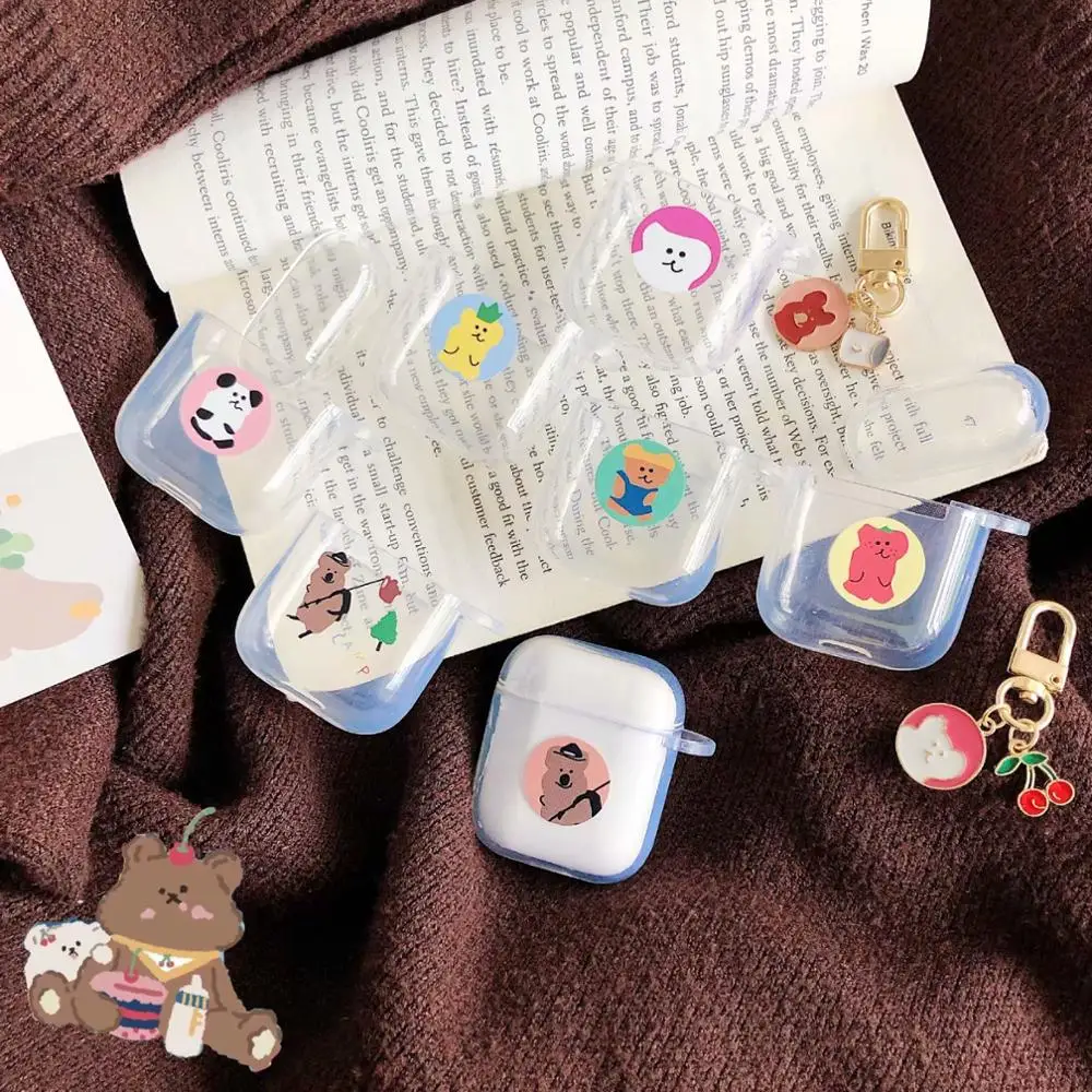 Мягкий силиконовый чехол для наушников Airpods с милым цветным медведем Apple 2