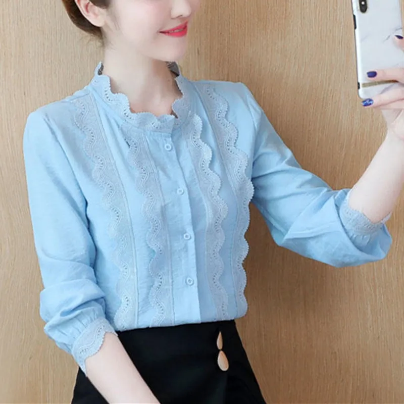 

Новая шифоновая рубашка-блузка, женская одежда, повседневные белые кружевные Дамские топы с длинным рукавом, Модные свободные блузки для же...