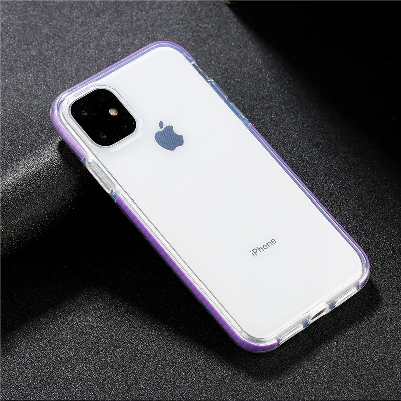 Прозрачный противоударный чехол для телефона iPhone 11 8 Plus X XR XS Max простой чехол для iPhone 7 6S Plus Мягкий ТПУ силиконовый чехол - Цвет: Фиолетовый