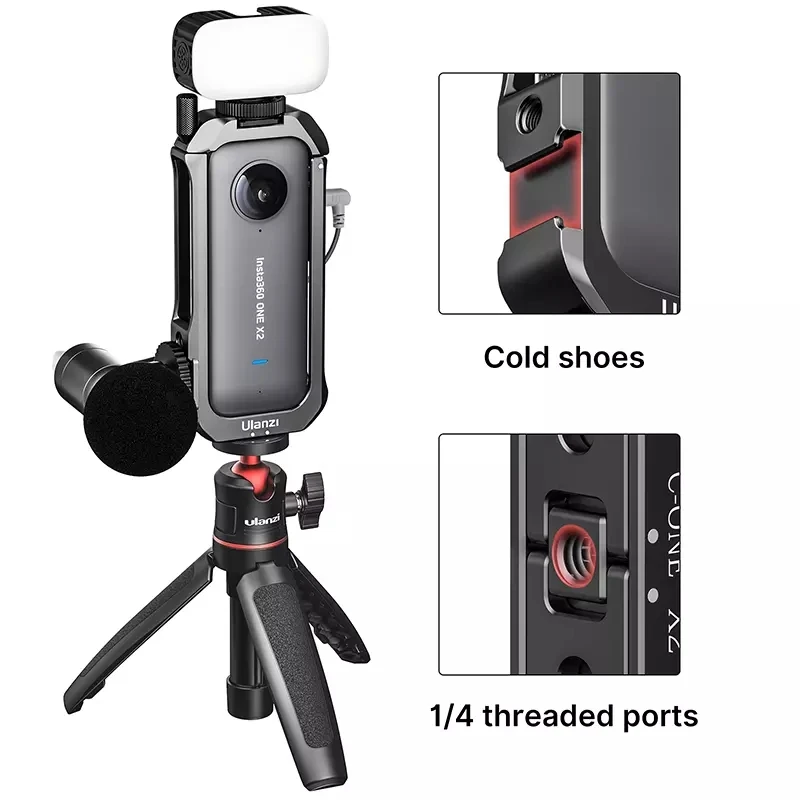 Ulanzi-capa de Proteção para Insta Tripé com Luz 360 com Base de Metal Led e Suporte para Celular Insta360 One x2