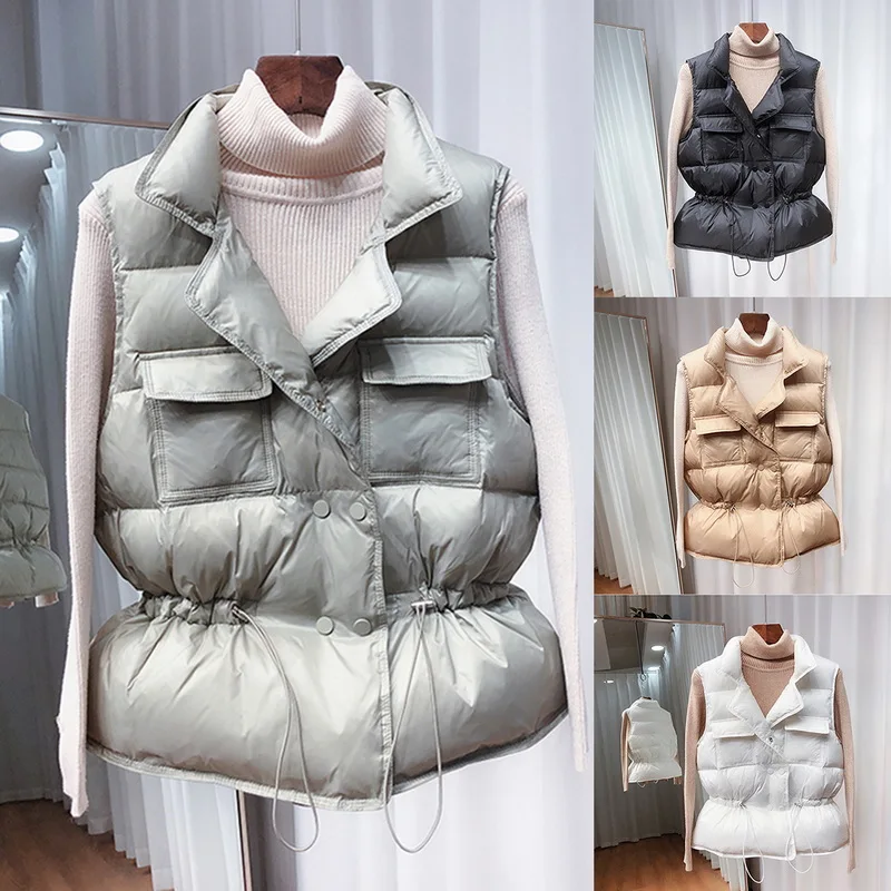 

Light Down Vest Women Short Vest Windproof Lightweight Warm Waistcoat Female White Duck Down Down Coat Sleeveless 2020 Winter