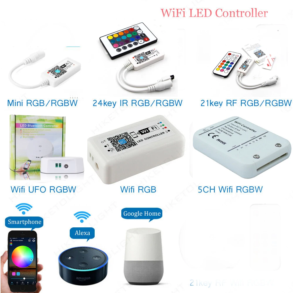 DC 5 24 в WIFI Одноцветный/CCT/RGB/RGBWW/RGB + CCT светодиодный светильник с контроллером Диммер