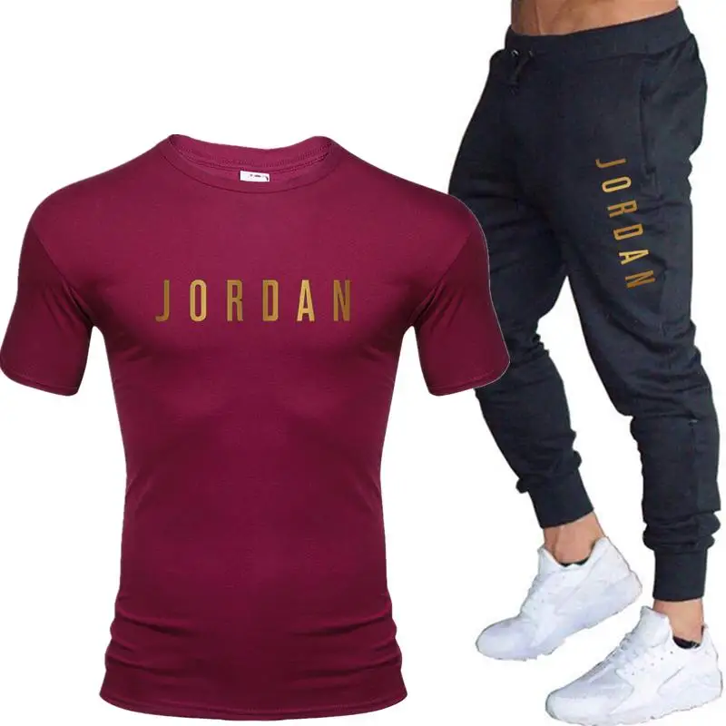 

Men's sports short-sleeved suit fashion printed T-shirt + sports casual pants summer new style 2021422