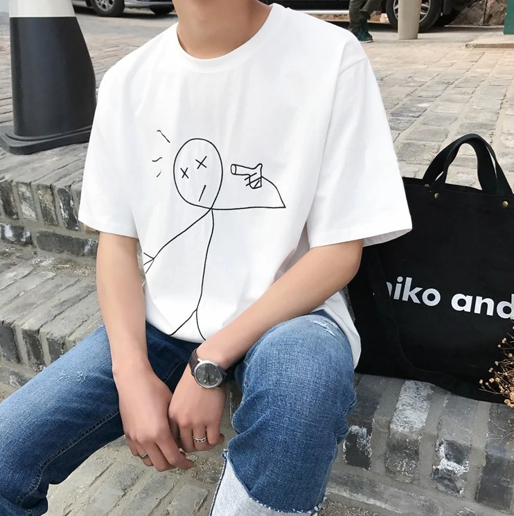 

2021Summer Simple letter print short sleeve T-shirt personalized Korean relaxed summer half sleeve Japanese student tee