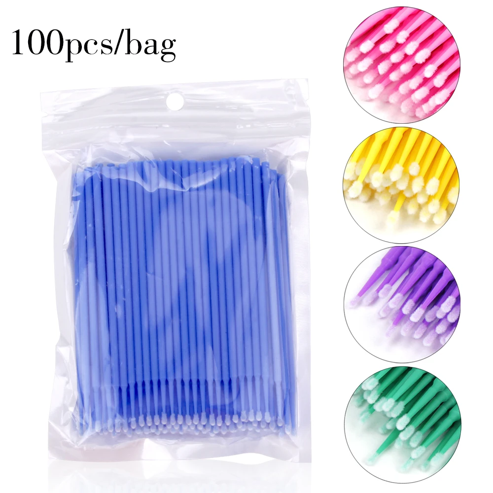 

100Pcs/bag Disposable Micro Brush Cotton Swabs Makeup Eyelash Brushes Micro Mascara Brush Eyelashes Individual Lash Remover