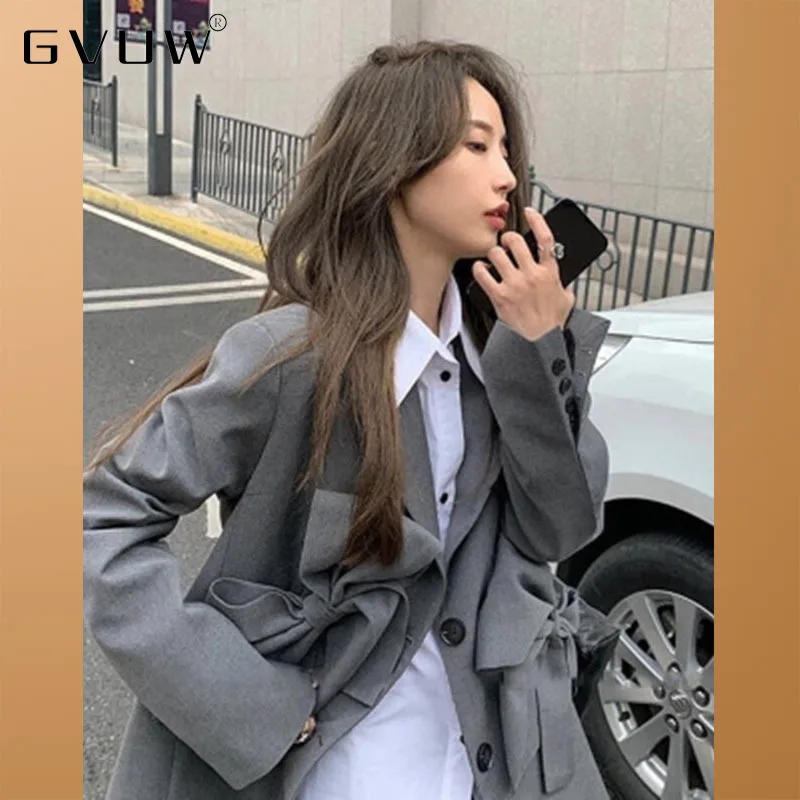 

Новинка 2021, весенне-осенний дизайн GVUW, куртка с бантом в стиле девушек, жареный уличный костюм, пальто для маленьких женщин