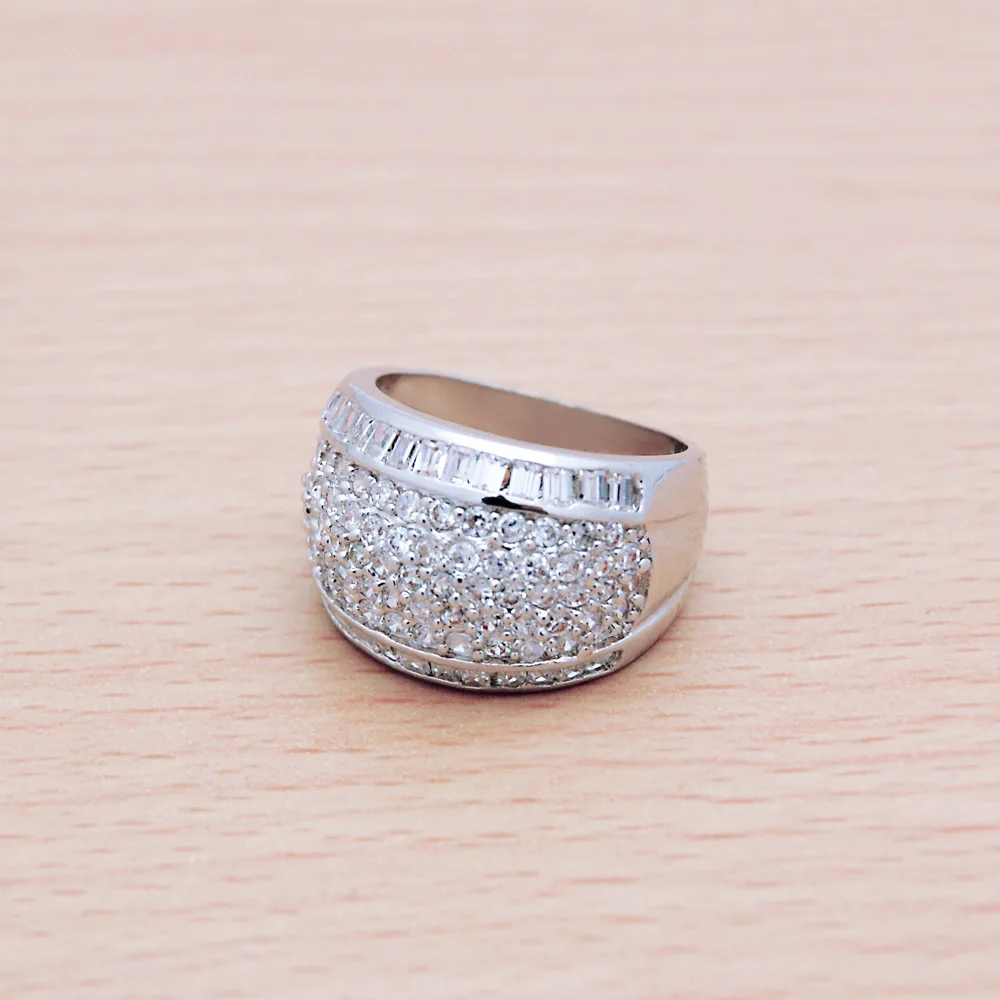 

European style wide ring 925 sterling silver ring for women Luxuriously inlaid zircon exaggerated charm lady ring party jewelry