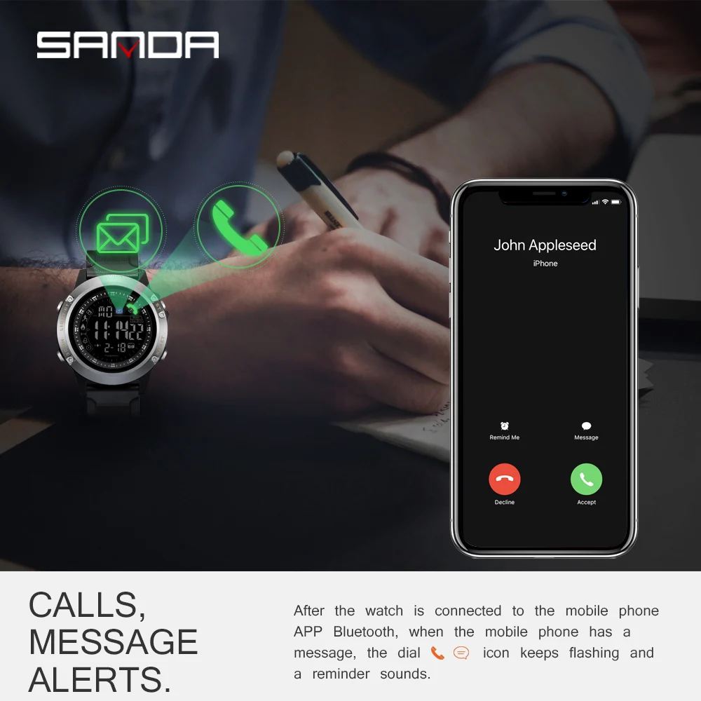SANDA мужские спортивные Шагомер Смарт-часы Мужские Bluetooth водонепроницаемые