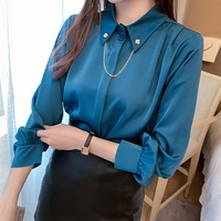 new2021 korean silk shirts women satin blouses shirt office lady white shirts casual woman silk tops plus size woman long