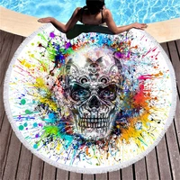150cm beach thick round 3d sugar skull printed beach towel fabric quick compression towel tapestry turkish towel beach towel