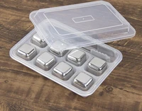 70sets Stainless Steel Whisky Stones Ice Cubes Glacier Cooler Stone Whiskey Rocks 8pc ice cube 1pcs clip KTV Bar Tools36410