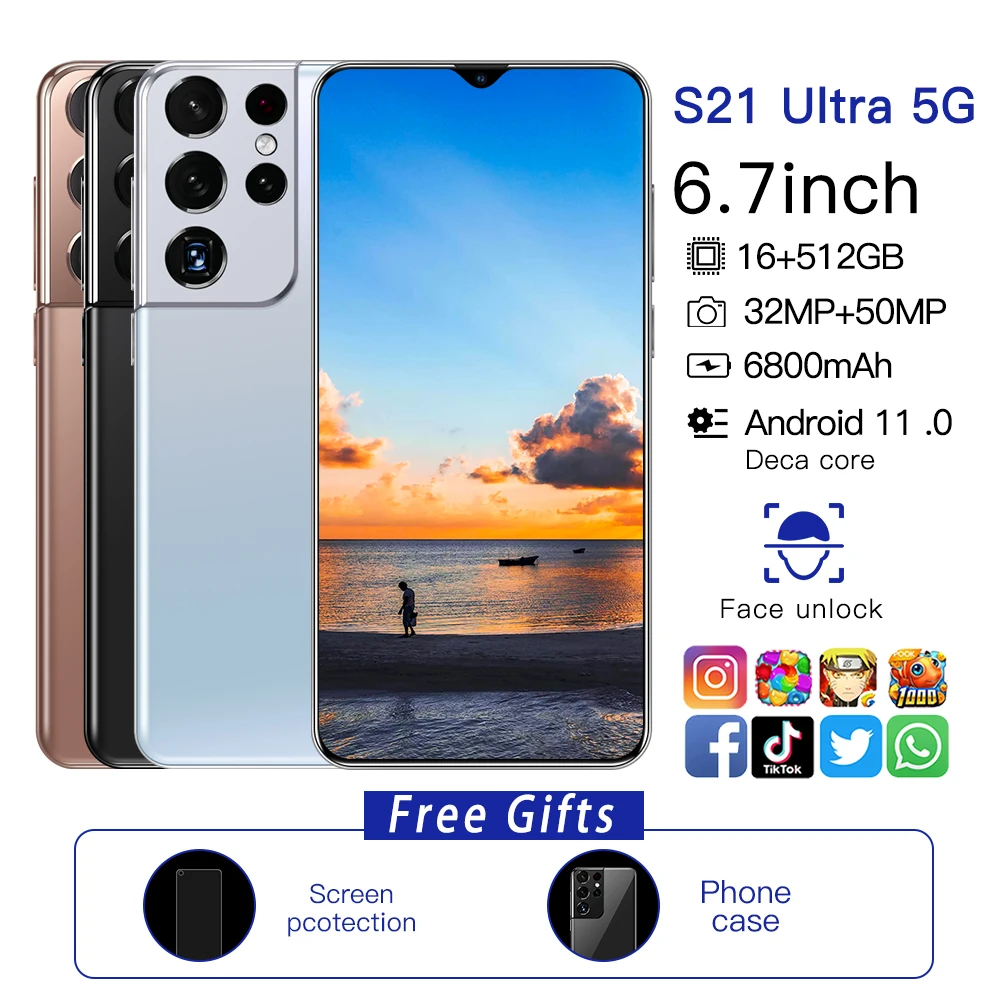 

Sansung S21 Ultra 5G Global Version Smartphone 16G 512G Android 11 6.7 Inch 6800mAh Face ID Unlocked Snapdragon 888 Mobile Phone