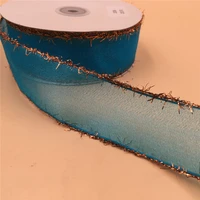 38mm wire edge ribbon blue organza for dress bow birthday decoration chirstmas gift diy wrapping 25yards n2036