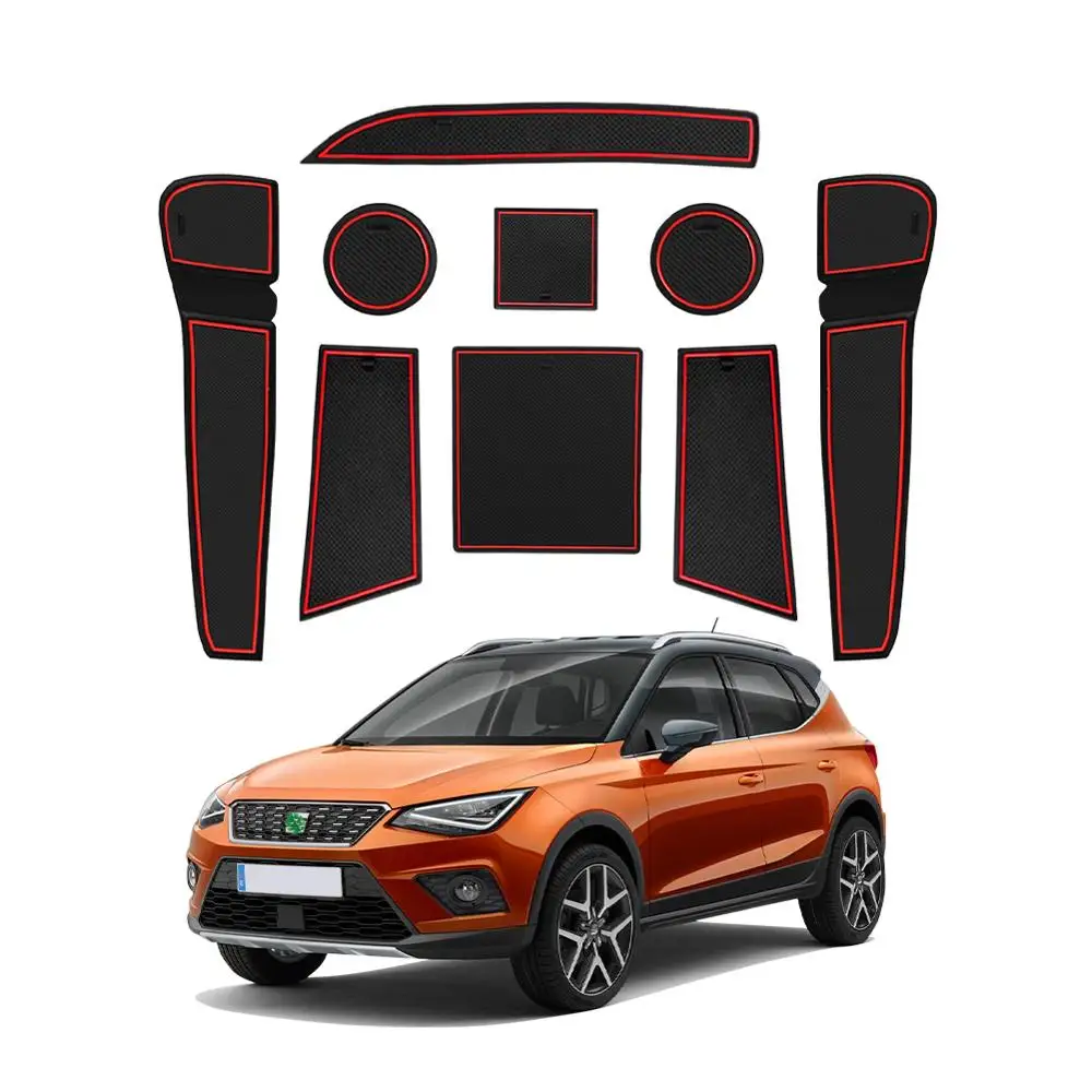Tapete do Sulco da Porta de Ruiya para Ibiza tipo 6f Hatchback Anti-deslizamento Porta Entalhe Pads Acessórios Interiores Automóvel Vermelho 9 Pçs 2021