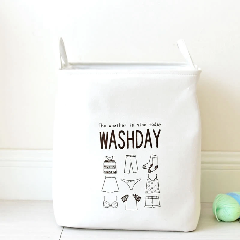 

White Clothing Storage Basket Folding Laundry Basket Cloth Portable Basket Sundry Toy Bag