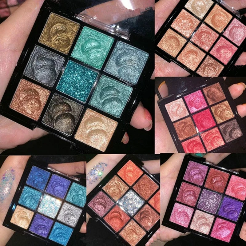 Палитра алмазных мерцающих теней для век 9 цветов блестящие металлические