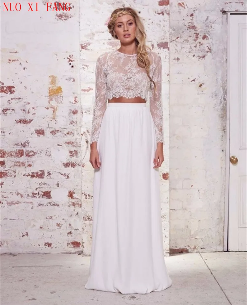 Женское шифоновое платье It's yiiya белое кружевное из двух частей с длинным