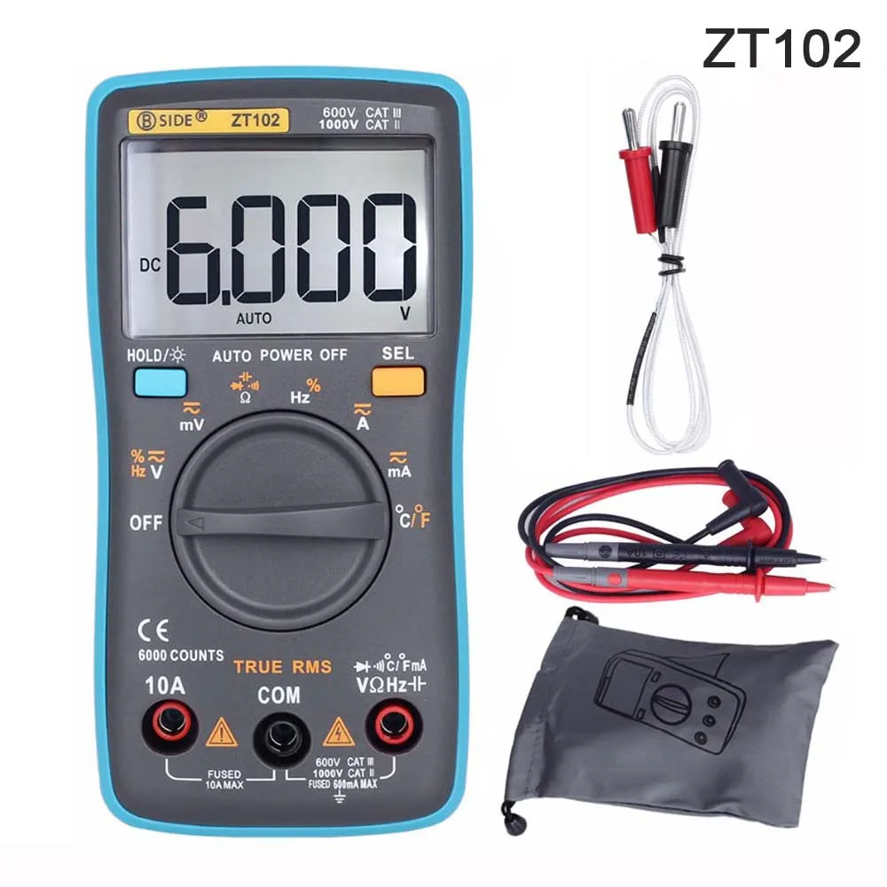 ZT102 Цифровой мультиметр True RMS подсветка AC/DC Амперметр Вольтметр Ом портативный измеритель напряжения BSIDE - Цвет: ZT102