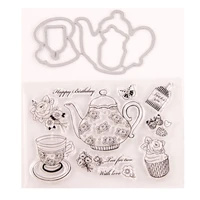 teapot teacup cake flower 2021 new seal stamp with cutting dies stencil diy scrapbooking embossing photo
